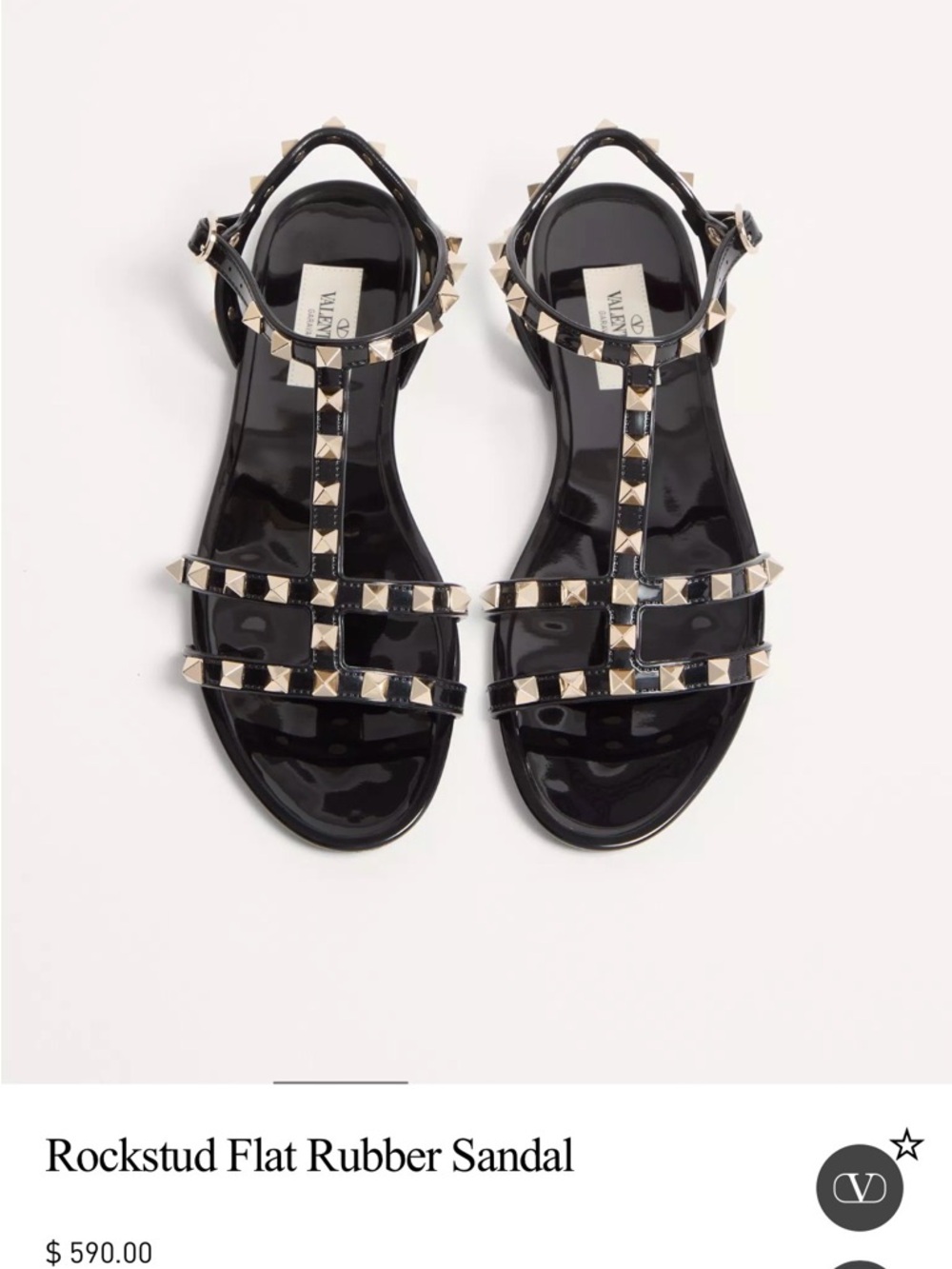 Valentino Garavani Black Rockstud T-Strap Flat Sandal